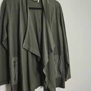 LOGO by Lori Goldstein French Terry Open Cardigan Zipper Detail Womens M